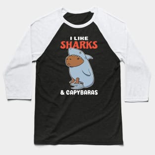 I Like Sharks and Capybaras Cartoon Baseball T-Shirt